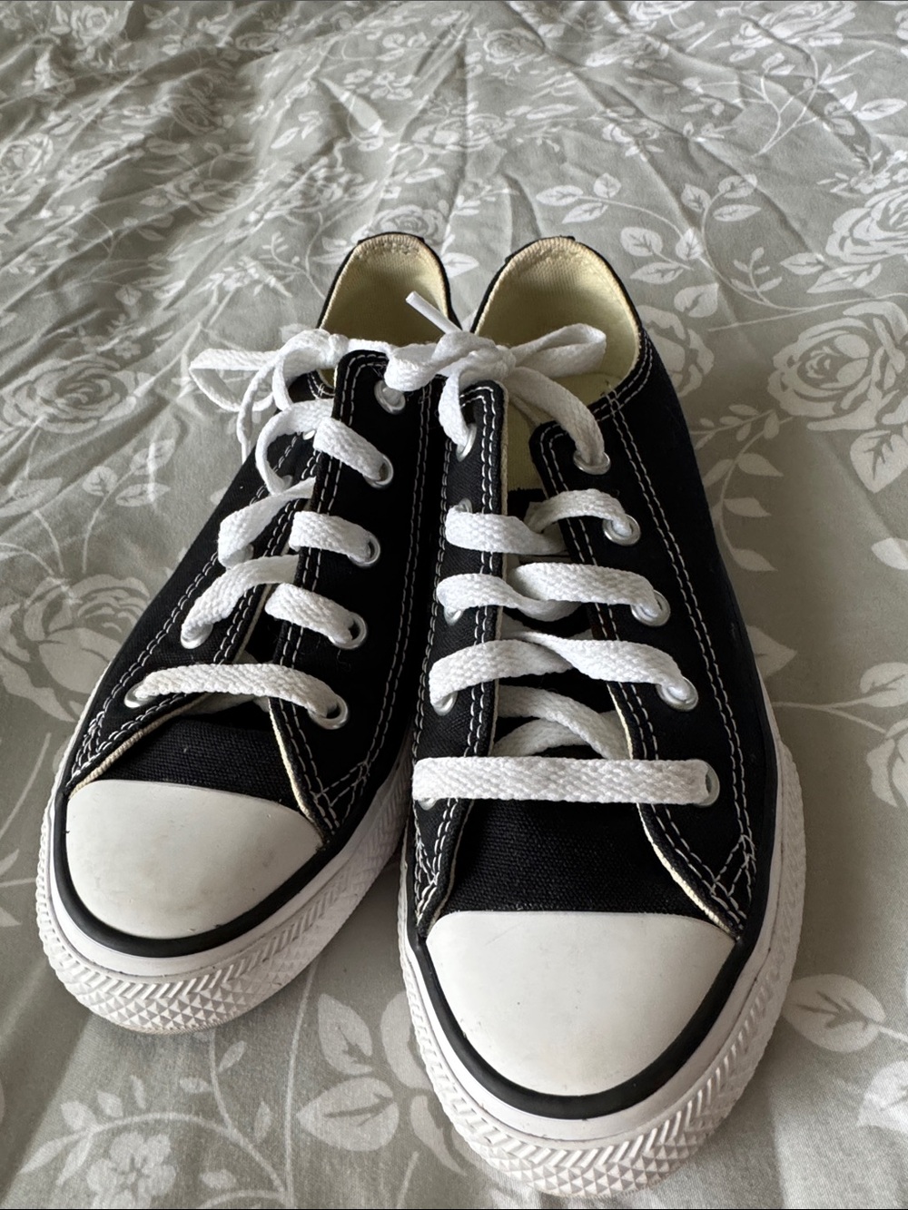 Black Canvas Kids Low-Top Sneakers with White Laces
